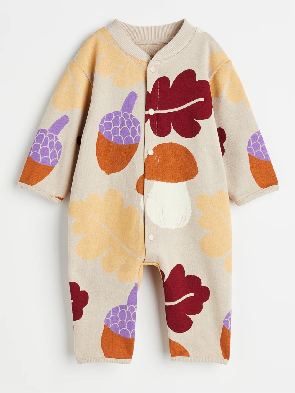 H&M Beige Baby Romper with Rust, Purple & Orange Mushroom Design